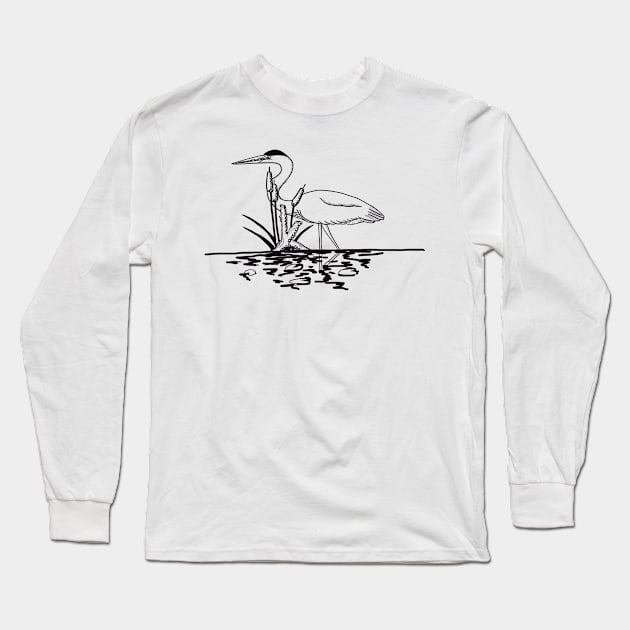 Heron in the reeds Long Sleeve T-Shirt by Kirsty Topps